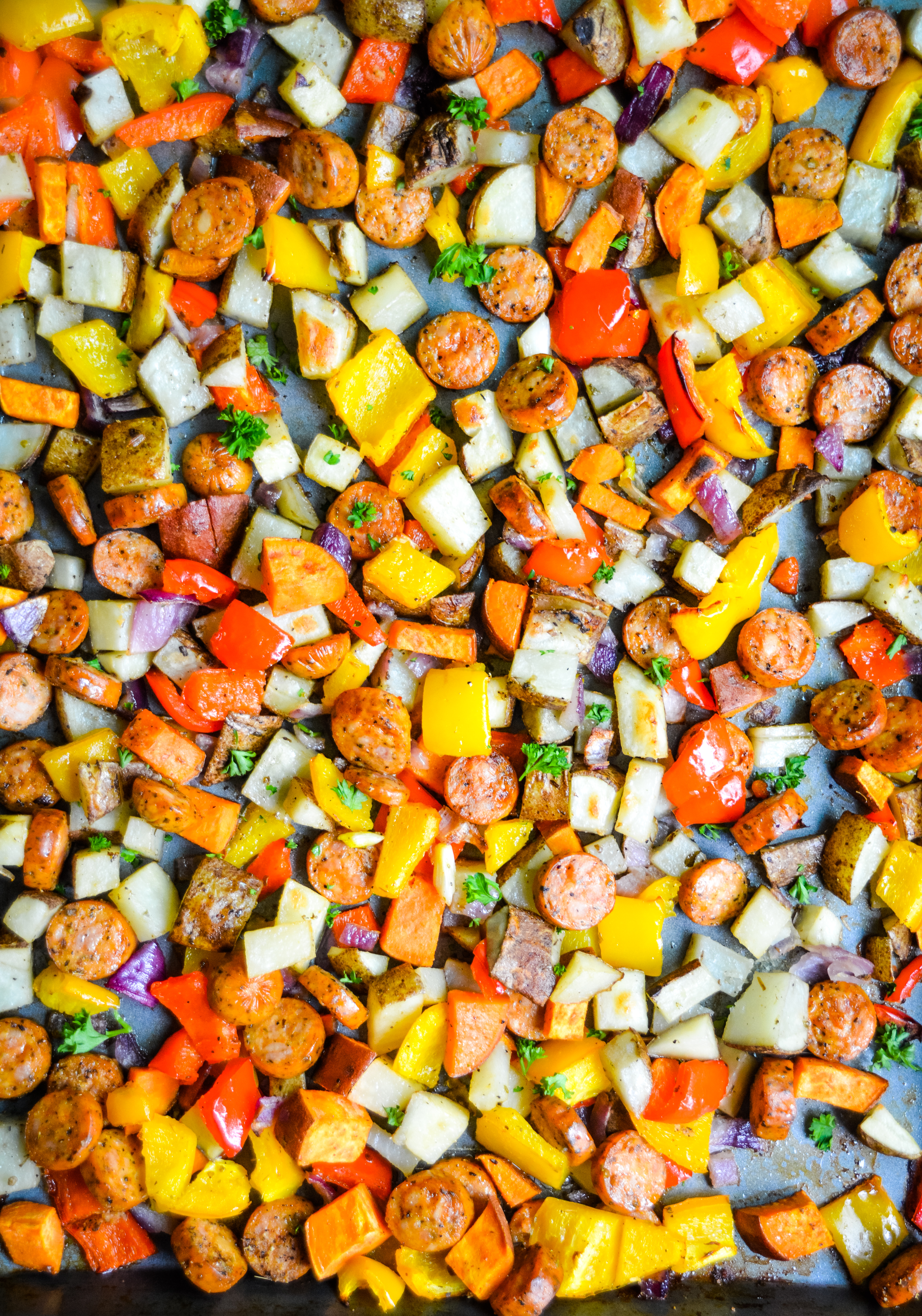 Sheet Pan Roasted Sausage, Peppers & Potatoes