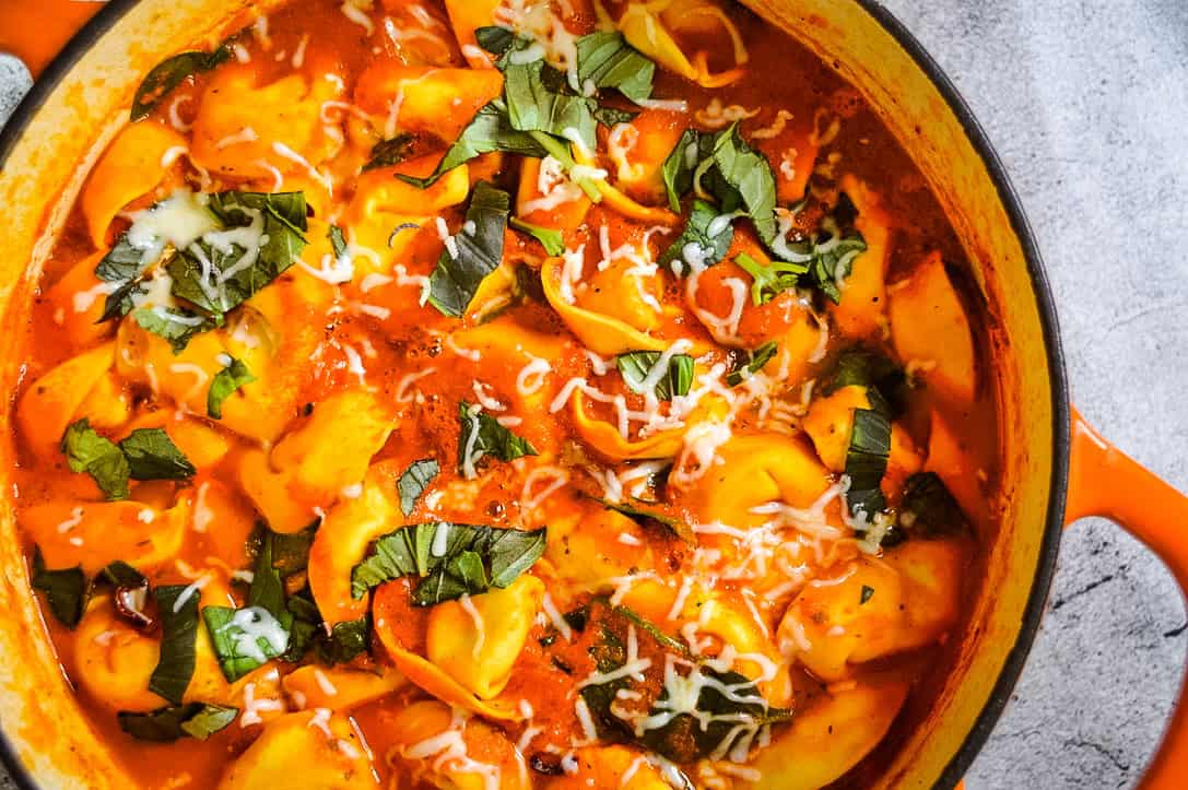 Roasted Red Pepper Tomato and Tortellini Soup