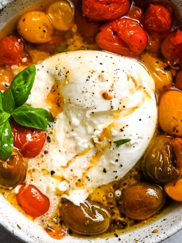 Oven Roasted Tomatoes & Burrata with Hot Honey