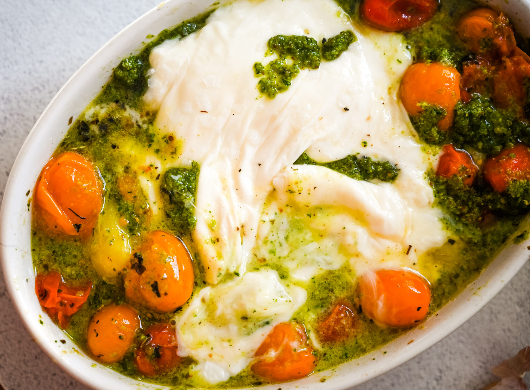 Burrata with Roasted Tomatoes & Spicy Pesto Kay's Clean Eats