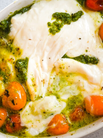 BURRATA WITH ROASTED TOMATOES & SPICY PESTO