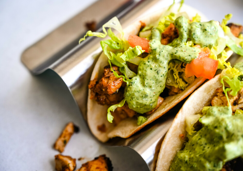 Chicken Tacos with Creamy Cilantro Sauce