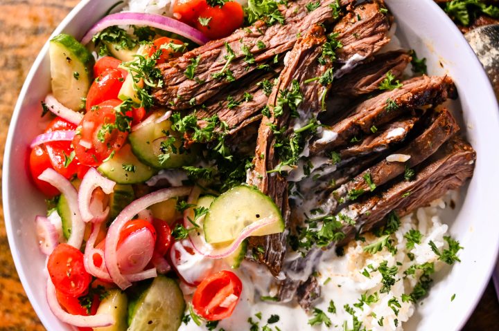 Mediterranean steak and rice bowls for athletes