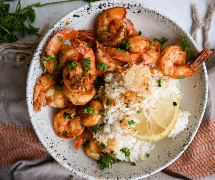 Garlic Butter Shrimp over Rice (15 Minutes, Easy, High-Protein)