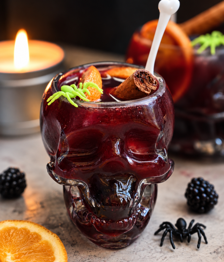 Skeleton Sangria Halloween Cocktail (Deep Red, Natural, Make Ahead)
