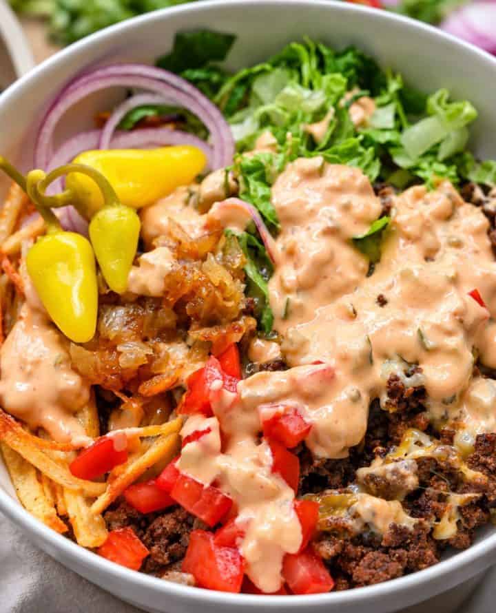 Cheeseburger Bowl with Homemade Fries