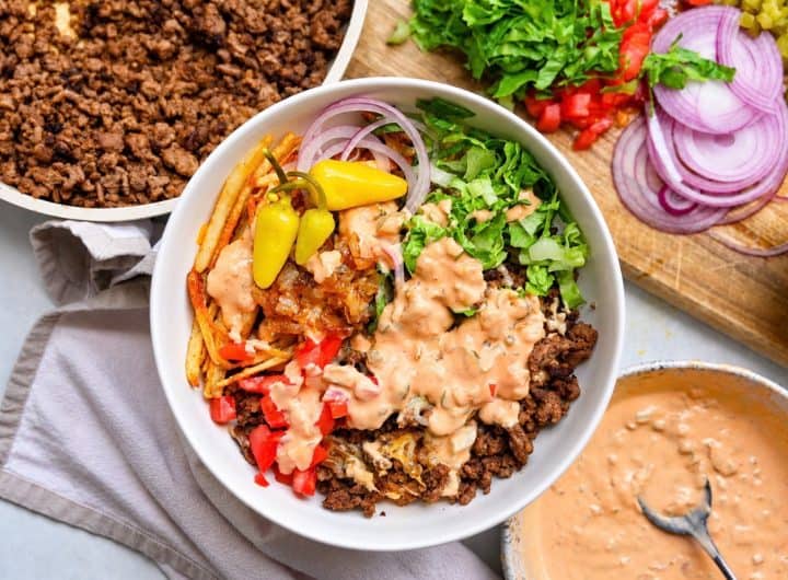 Cheeseburger Bowl with Homemade Fries